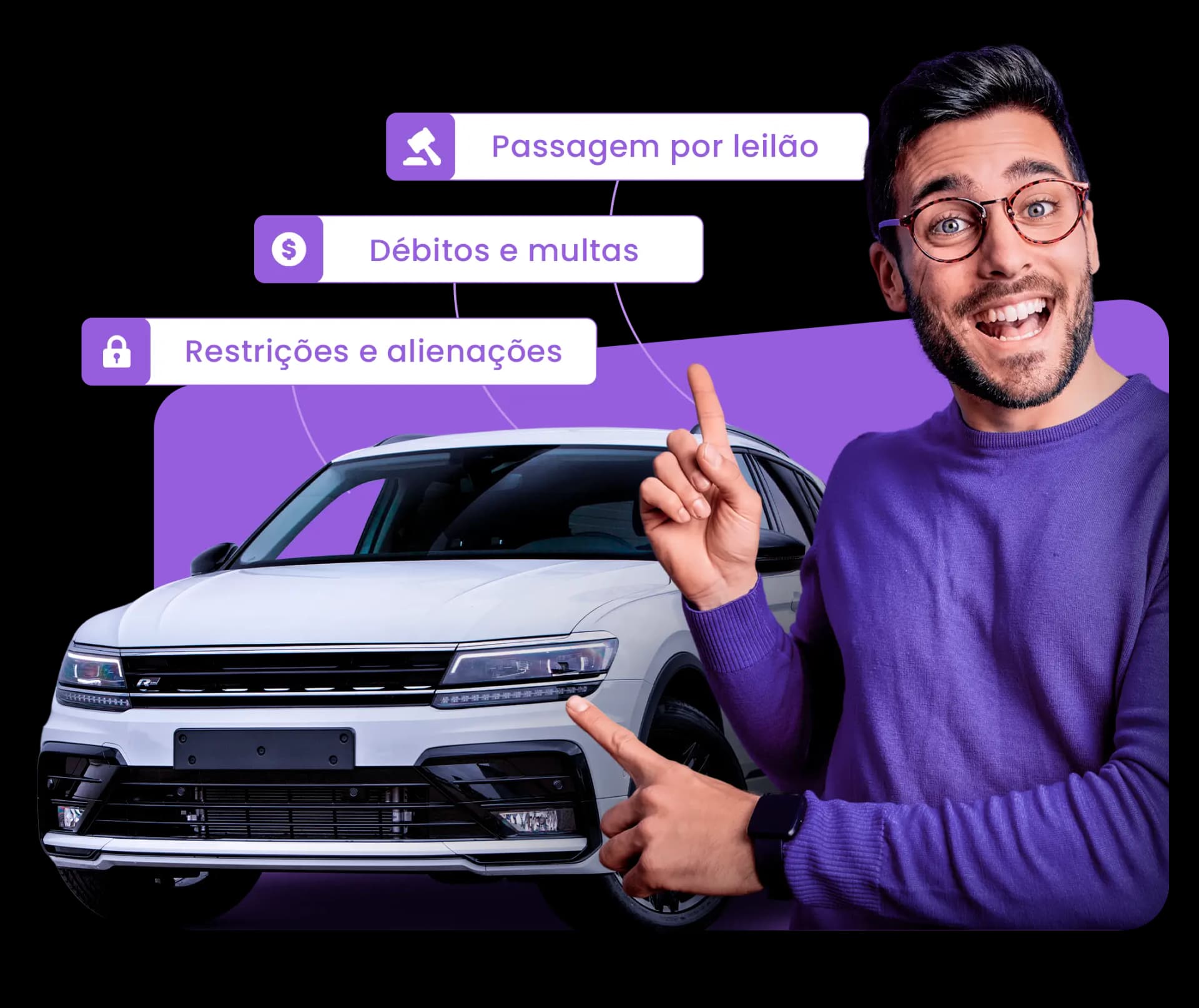 Carro com passagem por leilão, sinistros, restrições e mais 26 informações